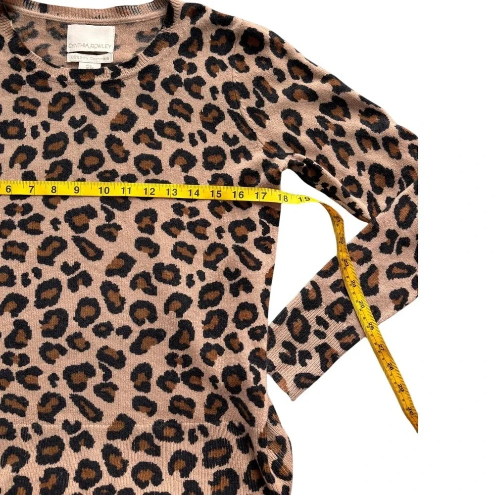 Cynthia Rowley 100% Cashmere Leopard‎ Print Crewneck Sweater Tan Brown Womens S